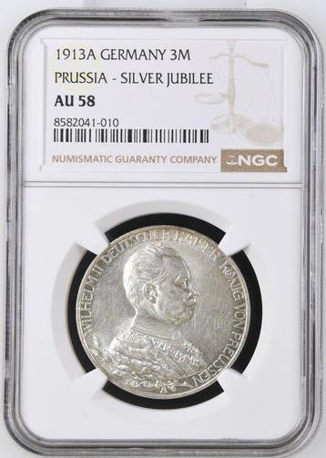 Duitsland, keizerrijk Wilhelm II. 3 Mark 1913 - NGC AU58, Postzegels en Munten