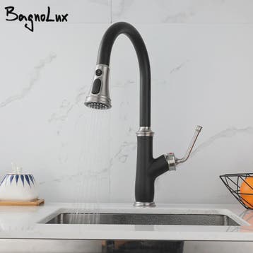 Zwarte Messing Keukenmengkraan met Uitrekbare Spuit en 3 Fun, Verzenden, Nieuw