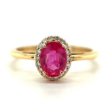 Ring - 14 karaat Geel goud - 1.16ct. tw. Robijn - Diamant, Nieuw