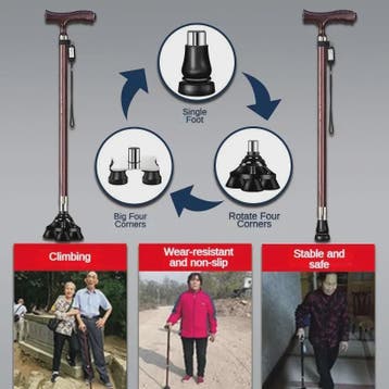 Verstelbare Aluminium Wandelstok met LED-lamp en Anti-slip V, Verzenden, Nieuw