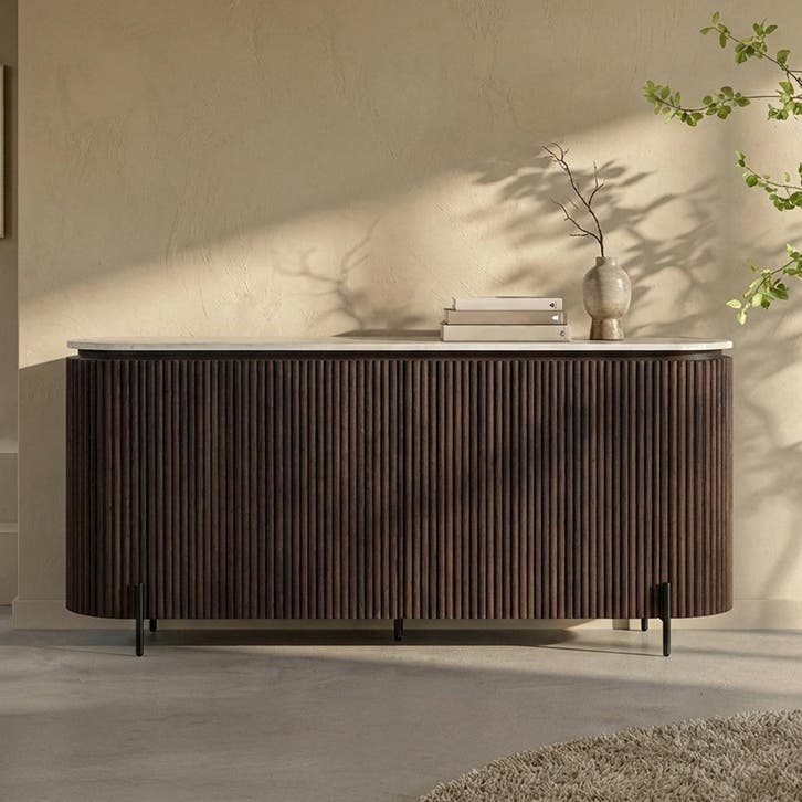 *WOONWINKEL* Walnoot Dressoir Met Travertin Blad, Huis en Inrichting, Kasten | Dressoirs, Nieuw, Verzenden