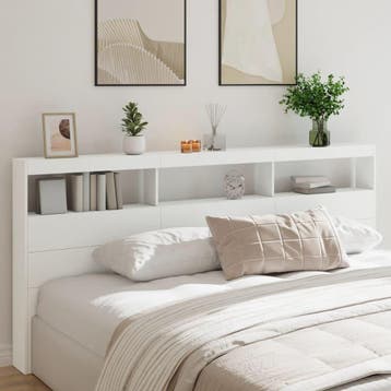 vidaXL Hoofdbordkast met LED-verlichting 220x17x102 cm wit, Verzenden, Nieuw, Wit, Hout