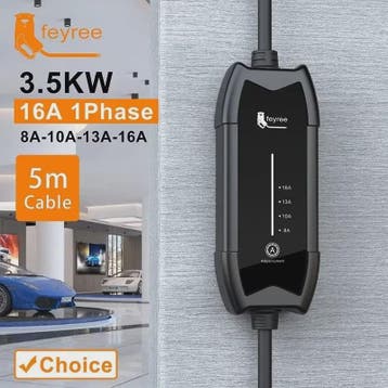 Feyree Draagbare EV Charger 3.5kW Type 2, 16A, 5m Kabel - In, Verzenden, Nieuw