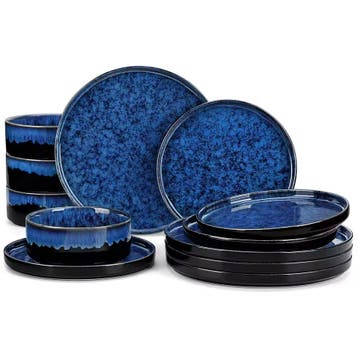 Zwart en Blauw Serviesset 12 of 24-delig – Keramisch Servies, Verzenden, Keramiek, Nieuw, Overige stijlen