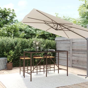 vidaXL Bartafel met glazen blad 180x70x110 cm poly rattan, Verzenden, Nieuw