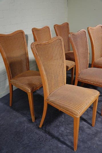 Lloyd Loom - Eetkamerstoel - Hout, Rattan - Zes stoelen