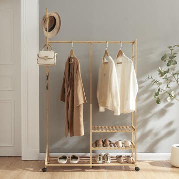 [en.casa] Bamboe kledingrek Ikaalinen op wielen 176x100x38 c, Verzenden, Nieuw