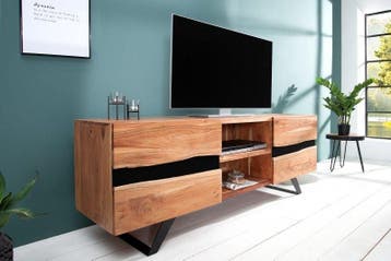 Massief tv-meubel AMAZONAS 160cm acacia metalen lowboard, Ophalen of Verzenden, Nieuw