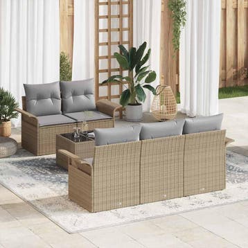 vidaXL Tuin Sofa Set 6 st 5-Aantal zitplaatsen Beige en, Tuin en Terras, Verzenden, Nieuw, Rotan, 6 zitplaatsen