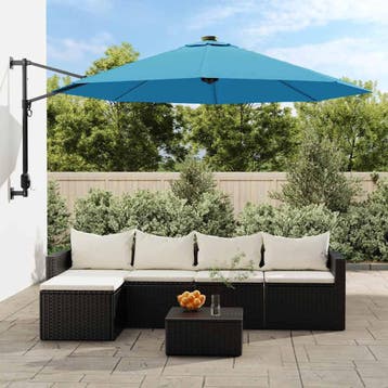 vidaXL Wandparasol met LEDs 290 cm zeeblauw, Tuin en Terras, Verzenden, Nieuw, 2 tot 3 meter, Muurparasol