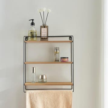 [en.casa] Wandrek Skovbo 43x37,5x11 cm zwart en houtkleurig, Huis en Inrichting, Woonaccessoires | Wandplanken en Boekenplanken