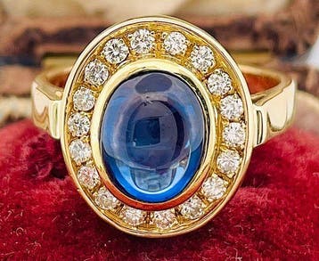 Ring - 18 karaat Geel goud Saffier - Diamant, Nieuw