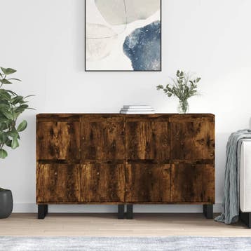 vidaXL Dressoirs 2 st bewerkt hout gerookt eikenkleurig, Verzenden, Nieuw, Overige houtsoorten