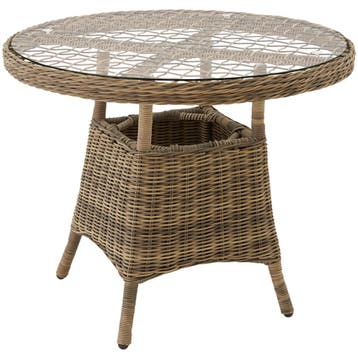 Tuintafel van aluminium en rotan met glazen blad 91 x 73, Tuin en Terras, Verzenden, Nieuw