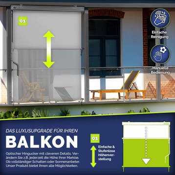Klemluifel - Balkon luifel - Verticale luifel - 160x250 cm -, Verzenden, Zo goed als nieuw