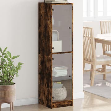vidaXL buffetkast met glazen deuren 35x37x142 cm gerookt, Minder dan 50 cm, Verzenden, Nieuw, Minder dan 100 cm