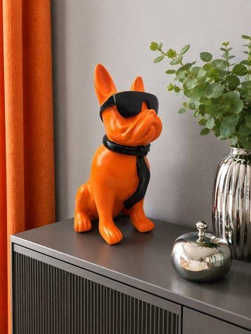 Beeld, French bulldog with tie and sunglasses - 40 cm -