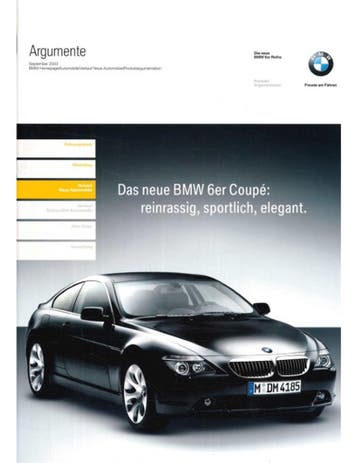 2003 BMW 6 SERIE COUPÉ PRODUCT BEARGUMENTATIE BROCHURE, Nieuw, BMW, Author