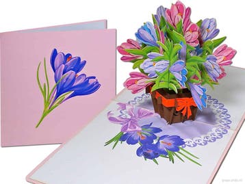 Boeket bloemen Krokussen pop-up wenskaart, Verzenden, Nieuw