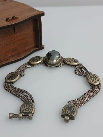 Onyx - Vintage handgemaakte armband van 800 zilver, geweven,