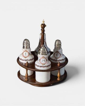 Olie-en-azijnstelletje (5) - opalglas - zilver (750er -, Antiek en Kunst