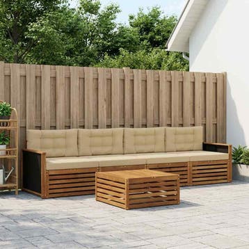 vidaXL Buiten bankenset 5 st Natuurlijk en Beige Massief, Verzenden, Nieuw