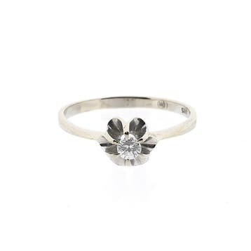Witgouden solitairring met diamant; 0,10 ct., Sieraden, Tassen en Uiterlijk, Ringen, 18 tot 19, Gebruikt, Ophalen of Verzenden
