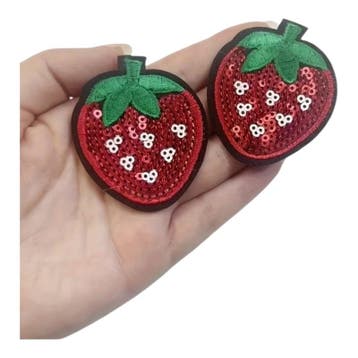 Embleem aardbei glitter - 5 x 5.5 cm - applicatie - opstr..., Ophalen of Verzenden, Nieuw, Overige typen