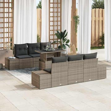 vidaXL Bankstel 7 st Grijs poly rattan, Verzenden, Nieuw, Rotan, 7 zitplaatsen