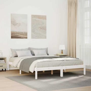 vidaXL Bedframe extra lang zonder matras grenenhout wit, Verzenden, Wit, Hout, Nieuw
