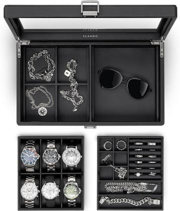 Horloge opbergdoos - Zwart leer | Tweedekansje | OP=OP, Ophalen of Verzenden, Zo goed als nieuw