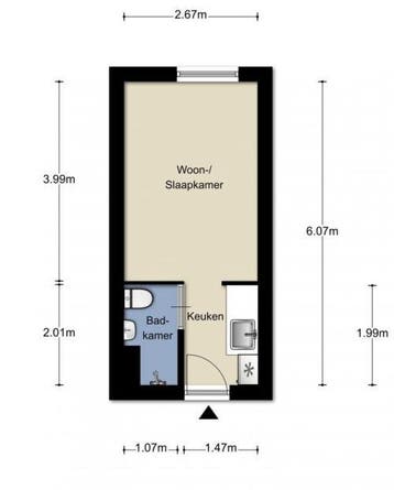 Te Huur 1 Kamer Appartement Akerpolderstraat In Amsterdam, Huizen en Kamers, Huizen te huur, Direct bij eigenaar, Appartement