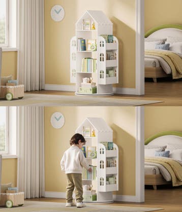 Huisvorm Kinderkast – Roterende Boekenkast van Houten Wit, Verzenden, Nieuw, Met plank(en)