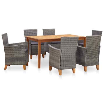vidaXL 7-delige Eethoek poly rattan en massief acaciahout, Verzenden, Nieuw, 6 zitplaatsen