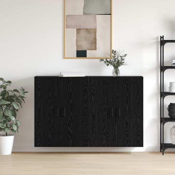 vidaXL Wandkast 2 st Zwart Eiken 69,5 x 34 x 90 cm Bewerkt, Minder dan 50 cm, Verzenden, Nieuw, Minder dan 100 cm