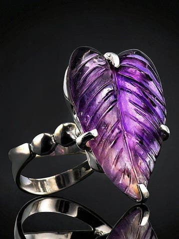 Natuurlijke amethist bladring - 925 sterlingzilver -