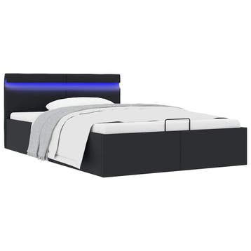 vidaXL Bedframe met opslag hydraulisch LED kunstleer zwart, Overige materialen, Verzenden, Zwart, Nieuw