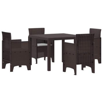 vidaXL Tuin Eetset 5 st Bruin Polypropyleen, Verzenden, Nieuw, 5 zitplaatsen