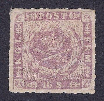 Denemarken 1854/1864 - Wapenschild 16sk lilak - Certificaat, Gestempeld