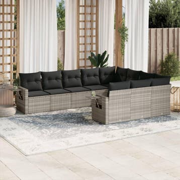 vidaXL 10-delige Loungeset met kussens poly rattan, Verzenden, Nieuw, Loungeset