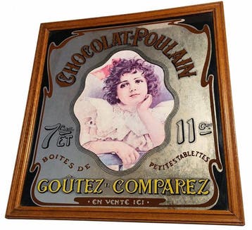Chocolat Poulain - Spiegel - Glas, Hout - Kader voor, Antiek en Kunst