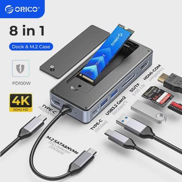ORICO USB-C Docking Station met M.2 NVMe/SATA SSD Enclosure, Verzenden, Nieuw