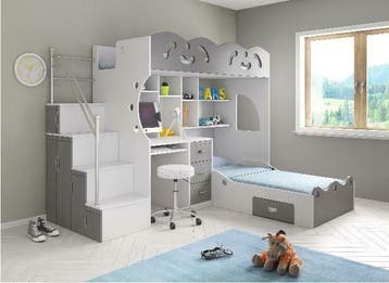 Stapelbedden | Hoekstapelbed | Stapelbed met Bureau en Kast, 90 cm, Eenpersoons, Verzenden, Nieuw