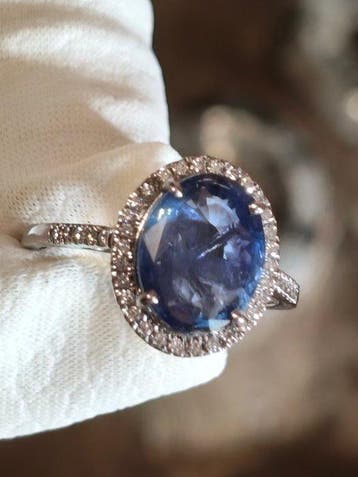 Ring Platina - 3.72ct. tw. Saffier - Diamant - IGI, Nieuw