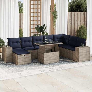 vidaXL 9-delige Loungeset met kussens poly rattan acacia, Verzenden, Nieuw, Loungeset