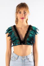 Top met Veren Turquoise Bruin XS S M Verentop Steampunk Topj, Kleding | Dames, Ophalen of Verzenden, Nieuw, Carnaval, Kleding