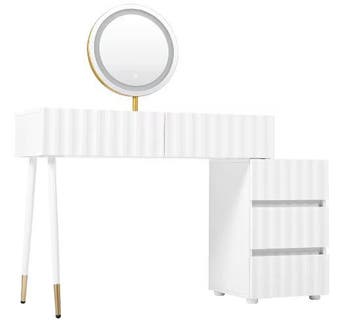 Witte kaptafel met LED-verlichting en ruime opberglades, Verzenden, Nieuw