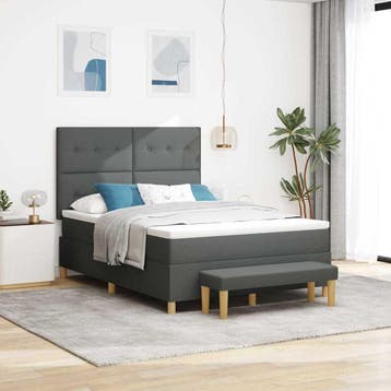 vidaXL Boxspring bed met kussen Donkergrijs 200 x 140 cm, Verzenden, Nieuw, Grijs