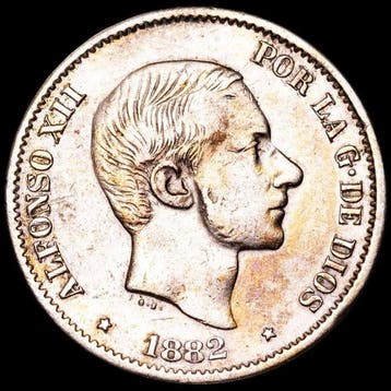 Spanje. Alfonso XII. 50 centavos de peso Manila, para