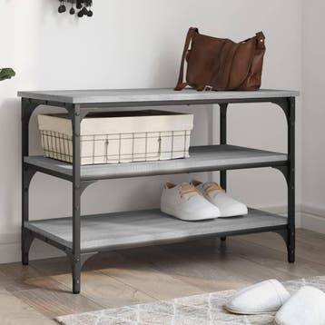 vidaXL Schoenenbankje 70x38,5x49 cm bewerkt hout grijs, Huis en Inrichting, Banken | Voetenbanken en Poefen, Verzenden, Nieuw